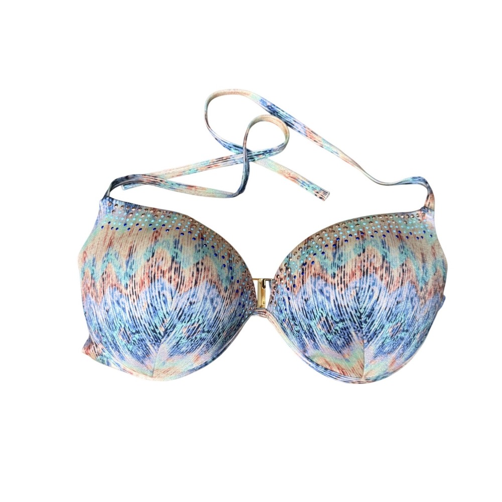Victoria's Secret Bikini Top Womens 36D Multicolor Excellent Ikat Rhinestone